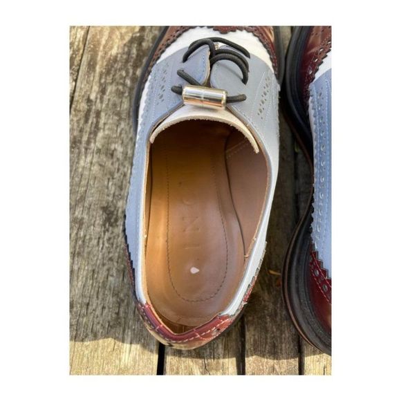 Inch2 Oxford Brogues Handmade Leather Blue White Bergundy Sz 37 - Picture 6 of 11